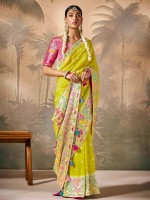 Lime Yellow Munga Silk Paithani Saree